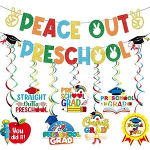 Peace Out Preschool Graduation Banner - Multicolor